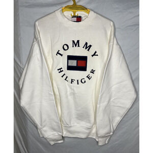 Tommy Hilfiger Sweatshirt Embroidered Flag Logo Sz Large Fleece Lined Pullover